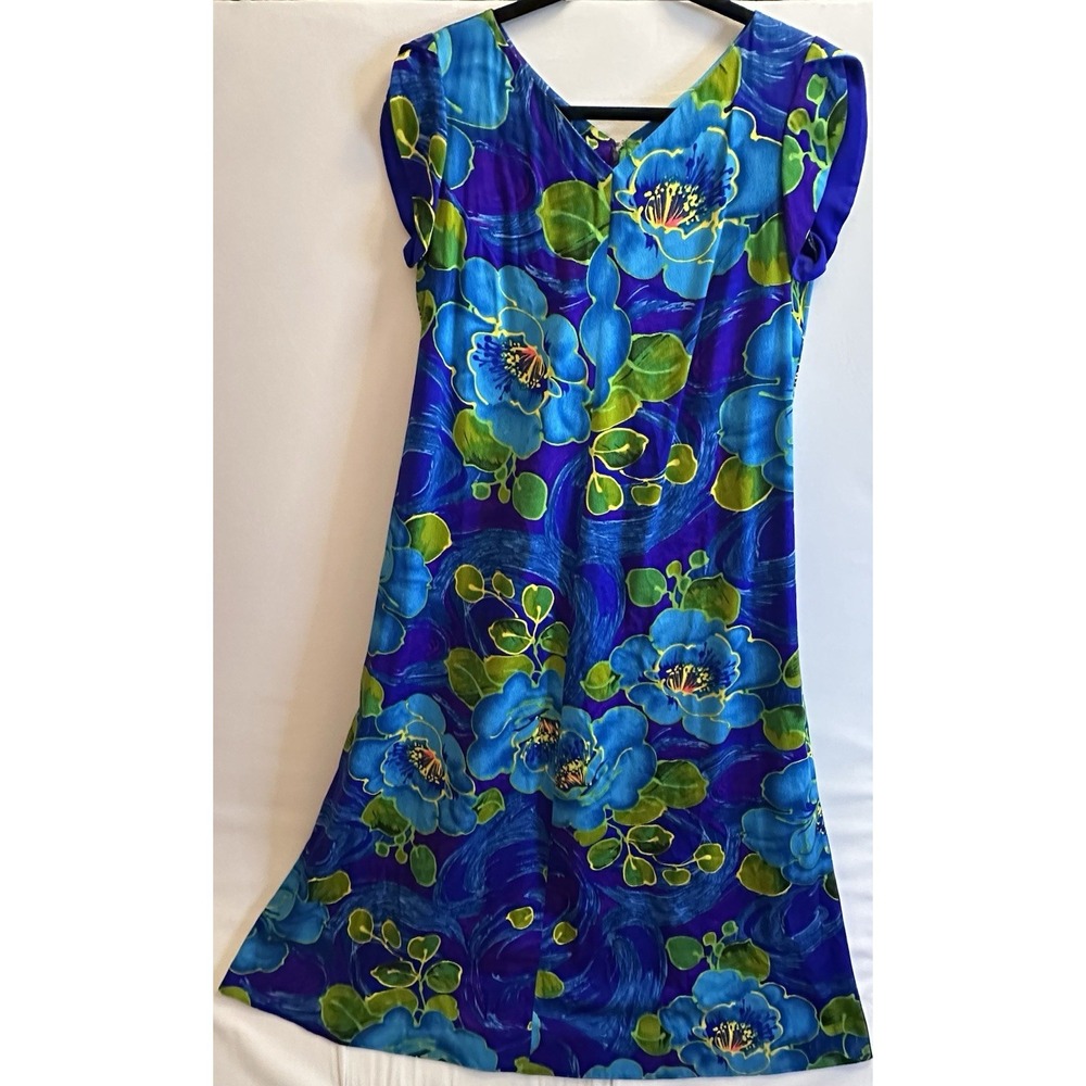 Vintage Sears Hawaiian Fashions Tropical Floral Barkcloth Long Maxi Dress Sz 10